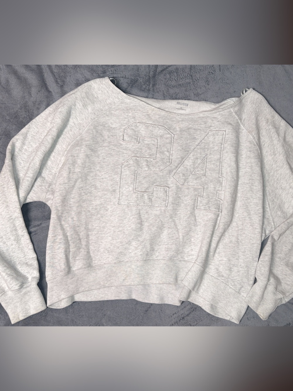 Hollister Light Gray Pullover Sweatshirt with Raised '24' Detail